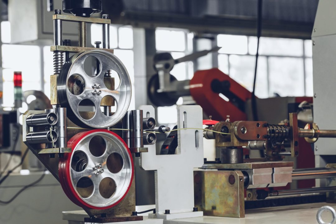 Metal production equipment at the cable plant close up